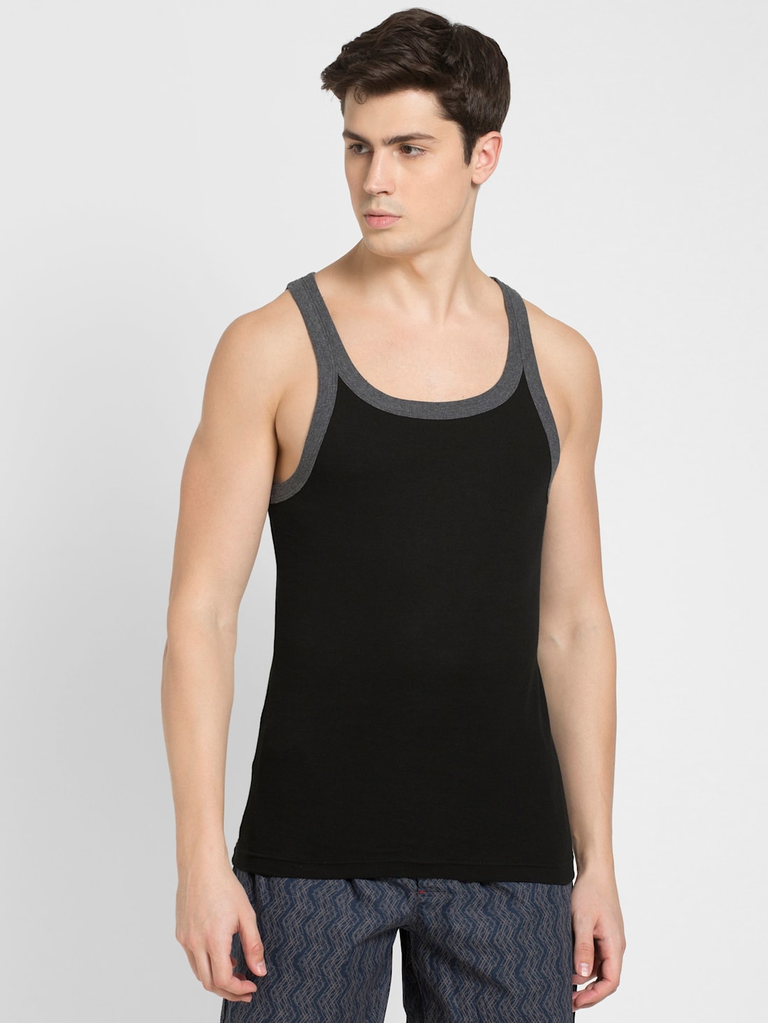 Buy Men's Super Combed Cotton Rib Square Neckline Gym Vest - Black &  Charcoal Melange US27