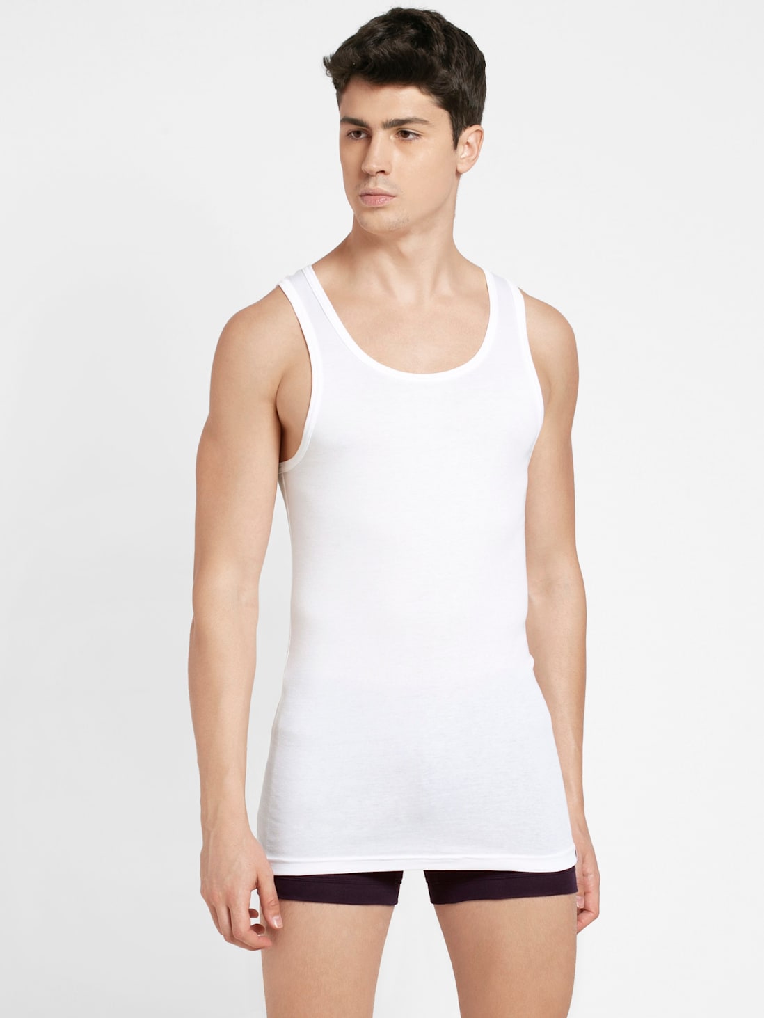 Buy Men's TENCEL Micro Modal Cotton Rib Sleeveless Vest with Extended Length  for Easy Tuck - White IC13
