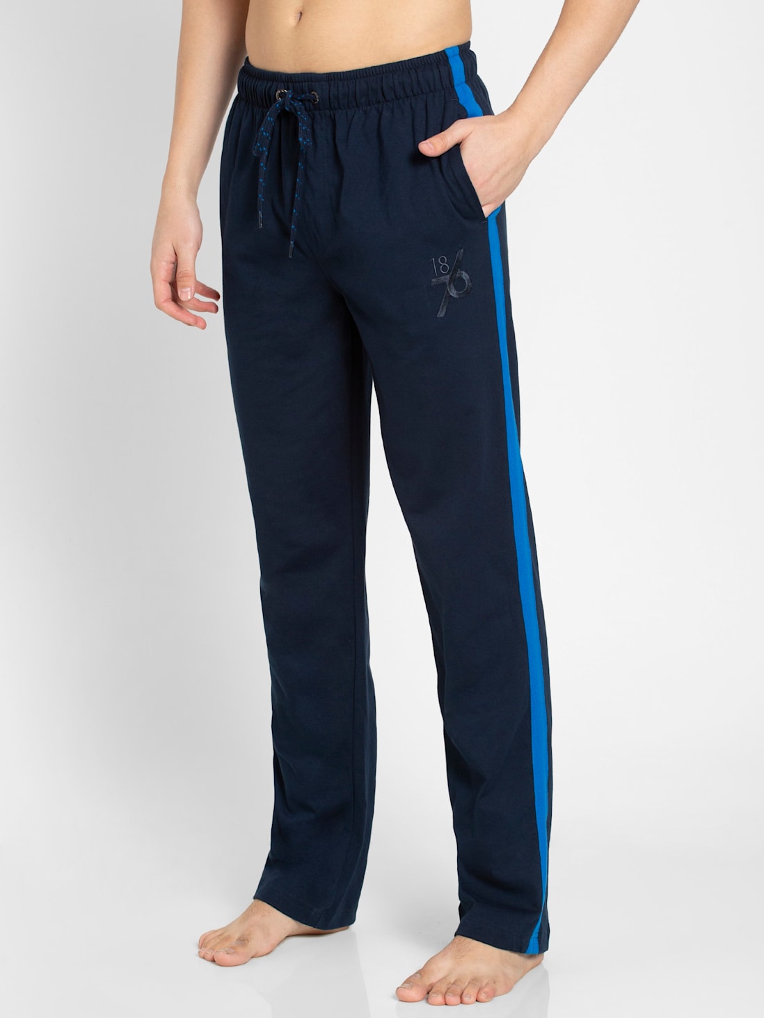 Buy Men's Super Combed Cotton Rich Straight Fit Trackpants with Side and  Back Pockets - Navy & Neon Blue 9508