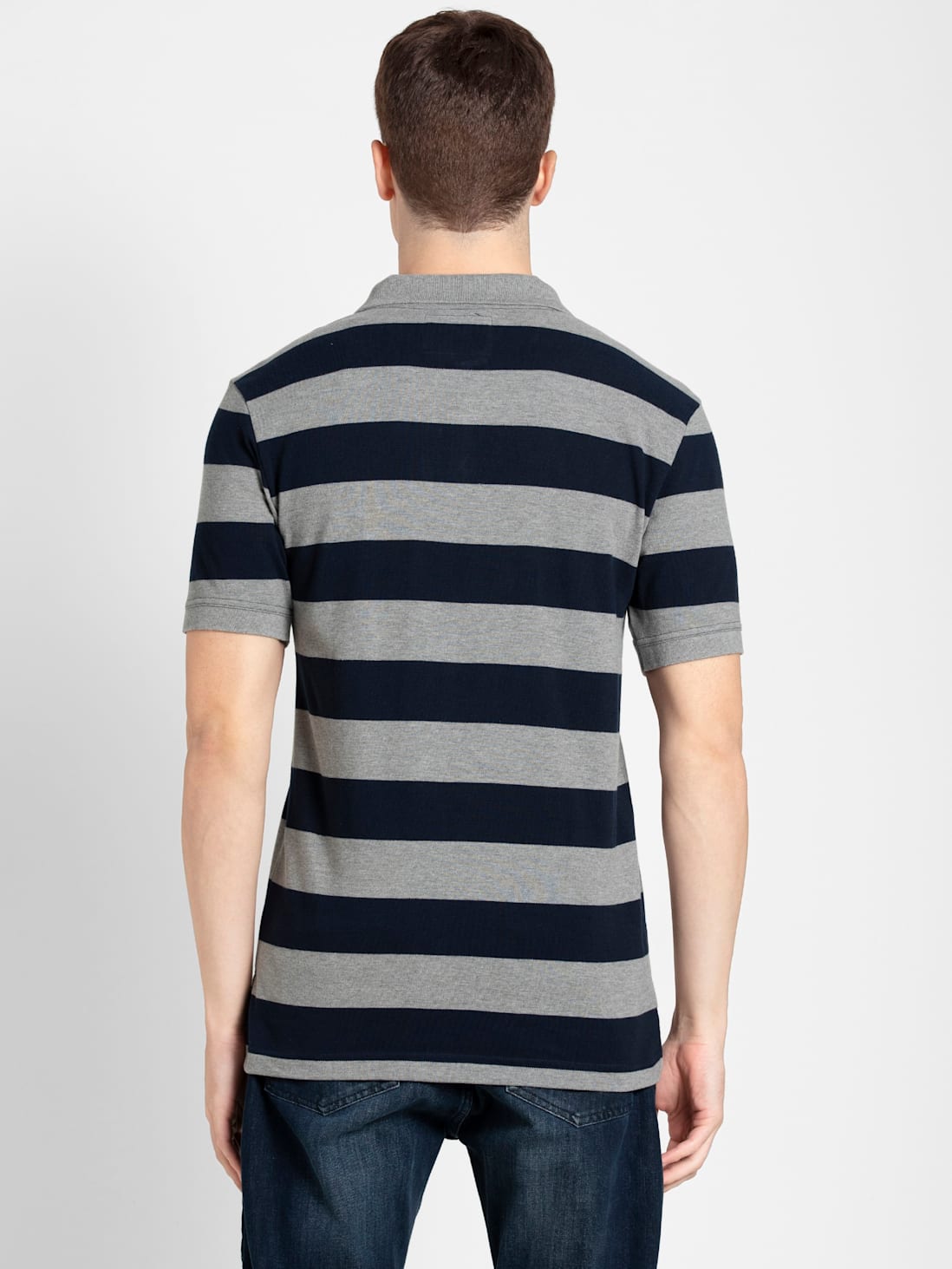 Buy Men's Super Combed Cotton Rich Striped Polo T-Shirt - Grey Melange ...
