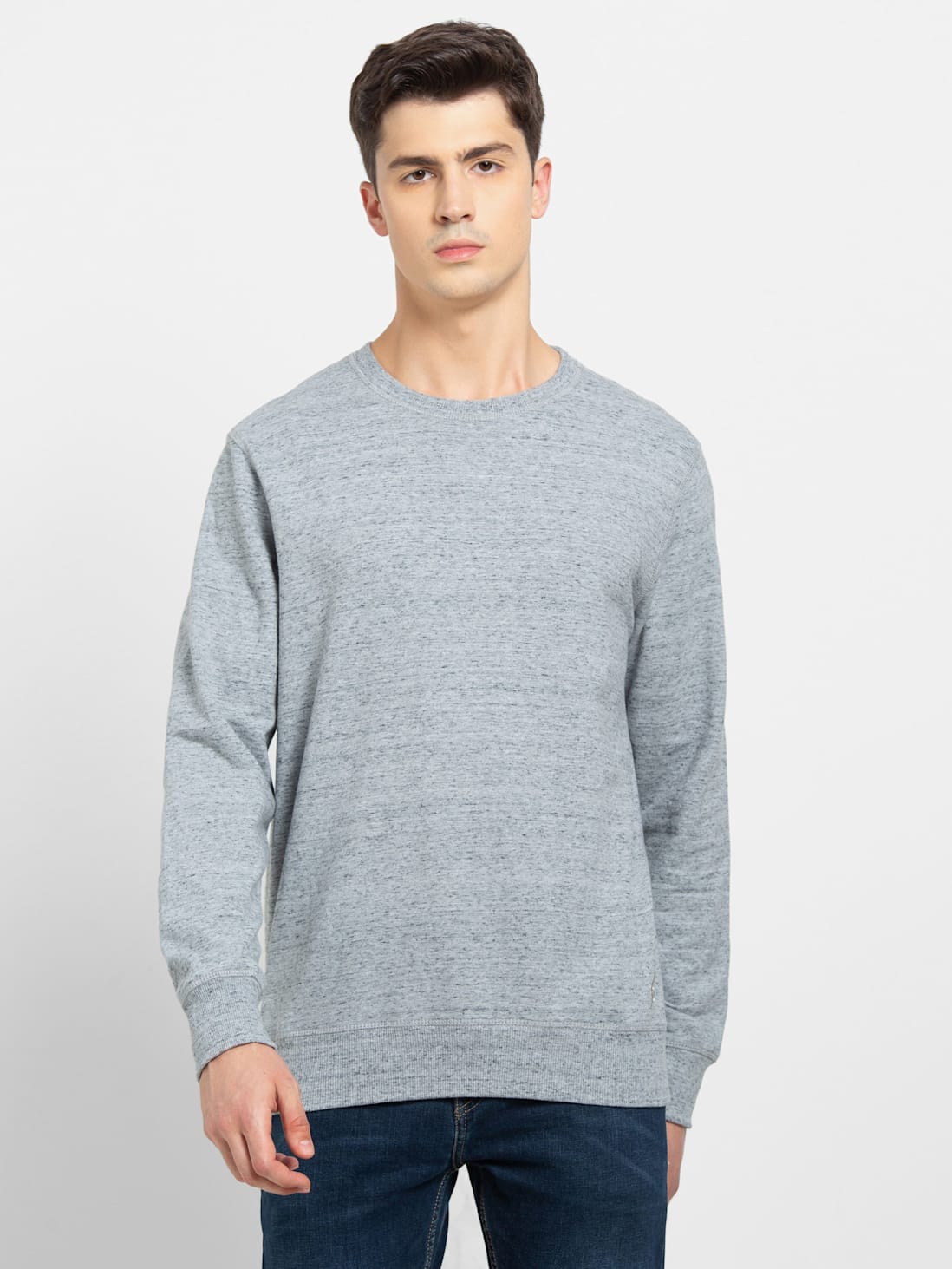 Buy Men's Super Combed Cotton French Terry Solid Sweatshirt with Ribbed ...