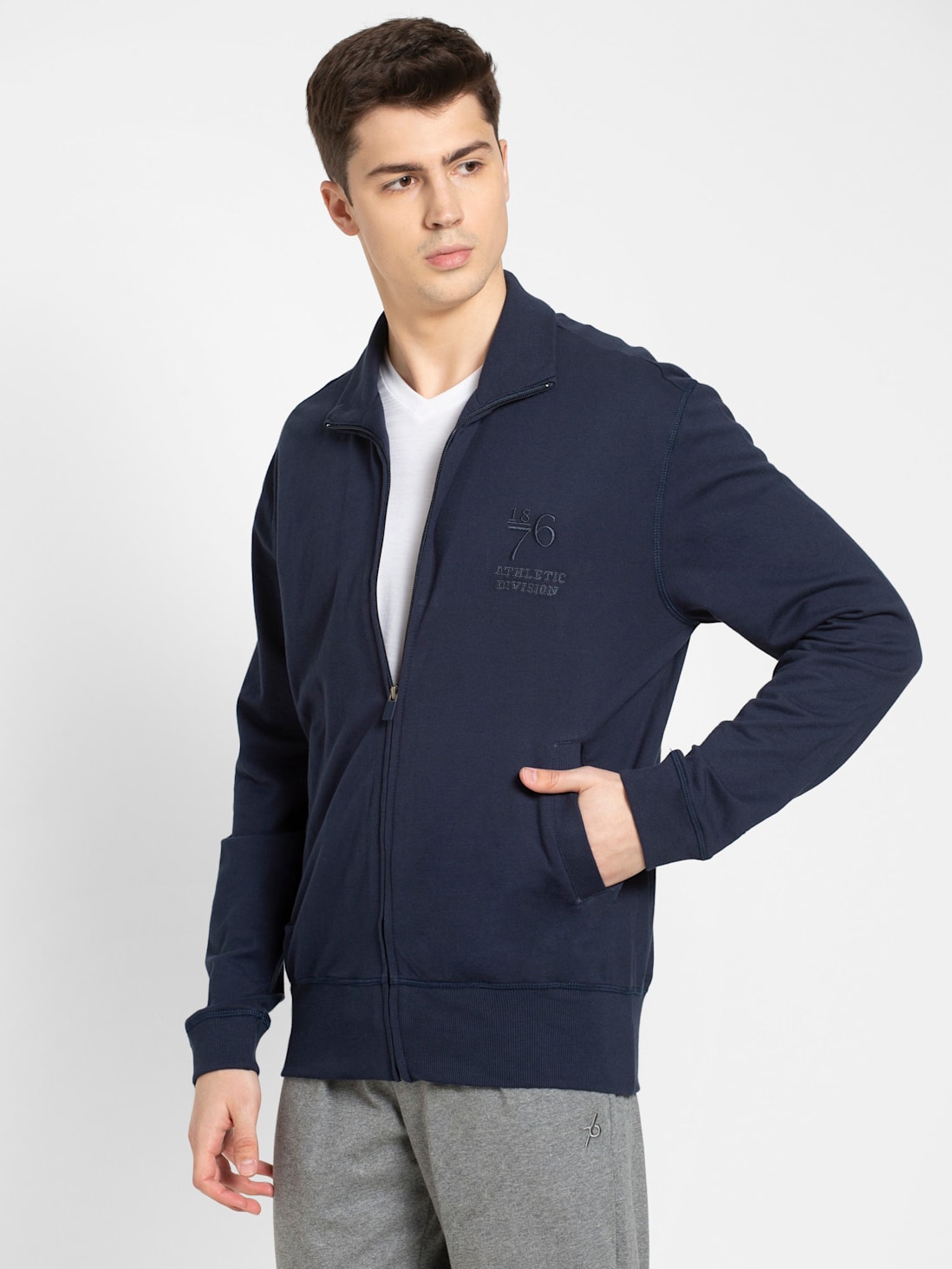 Buy Men's Super Combed Cotton French Terry Jacket with Ribbed Cuffs and ...