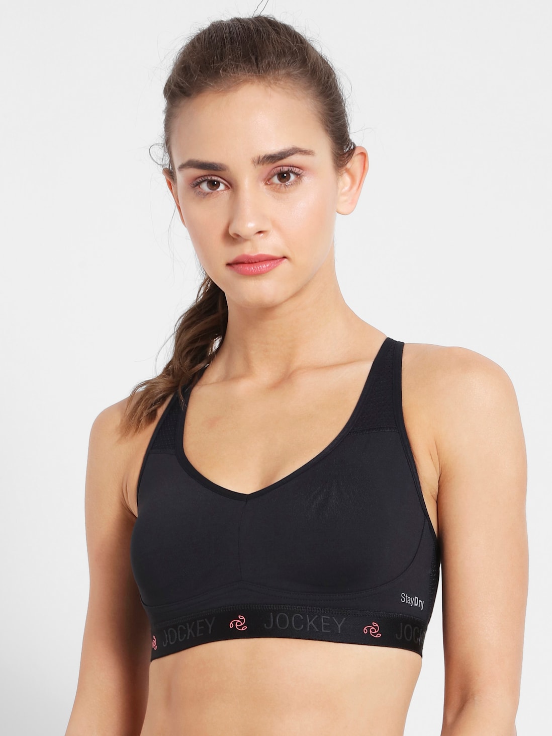 Buy Women's Wirefree Padded Tactel Nylon Elastane Stretch Full Coverage  Optional Cross Back Styling Sports Bra with Stay Dry Treatment - Black AP21