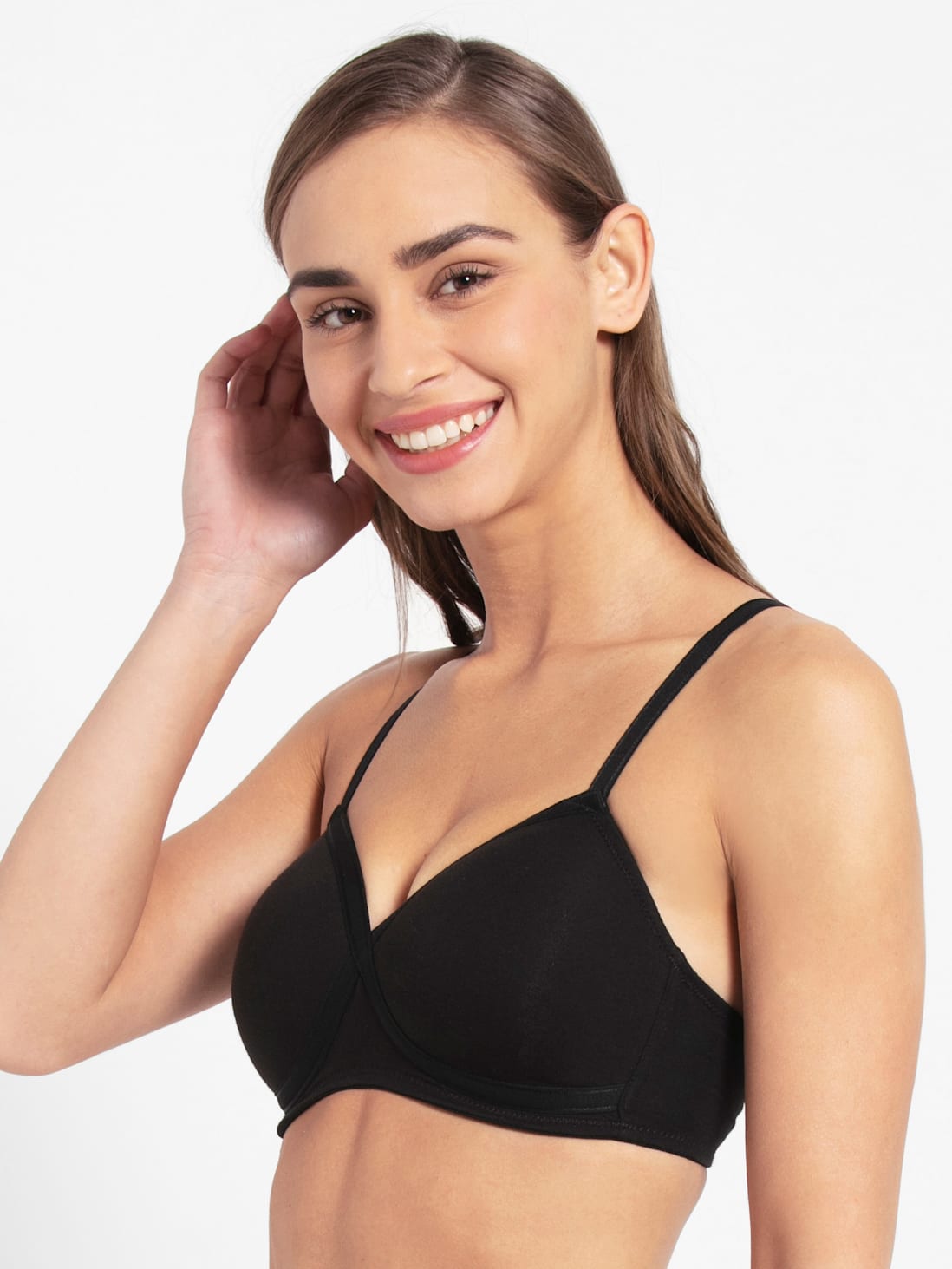 Buy Women's Wirefree Padded Super Combed Cotton Elastane Stretch Full  Coverage T-Shirt Bra with Cross Over Fit and Adjustable Straps - Black FE40