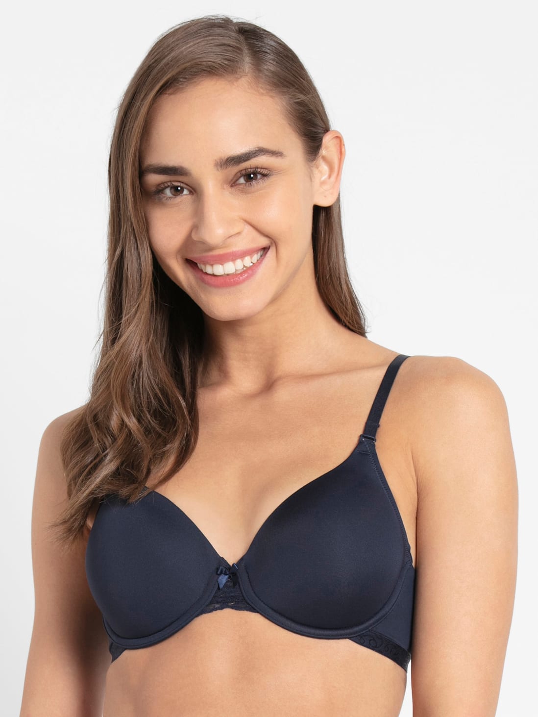 Buy Women's Wirefree Padded Soft Touch Microfiber Nylon Elastane Stretch  Full Coverage Lace Styling Multiway T-Shirt Bra with Adjustable Straps -  Navy Blazer 1816