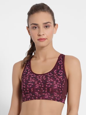 Buy Women's Wirefree Padded Super Combed Cotton Elastane Stretch Printed  Full Coverage Racer Back Styling Active Bra with Stay Fresh and Moisture  Move Treatment - Ruby Assorted 1380
