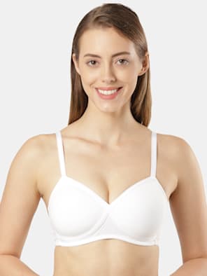 Women's Wirefree Padded Super Combed Cotton Elastane Stretch Medium  Coverage Lace Styling T-Shirt Bra with Adjustable Straps - Candlelight Peach