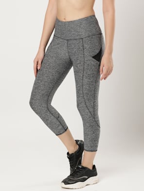 Charcoal Grey Capris With Piping Women Gym Wear Low Rise