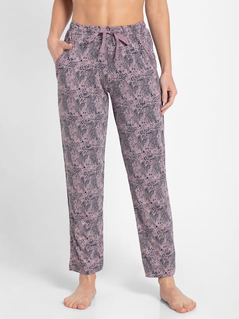 Buy Women's Micro Modal Cotton Relaxed Fit Printed Pyjama with Lace Trim on  Pockets - Old Rose Assorted Prints RX09