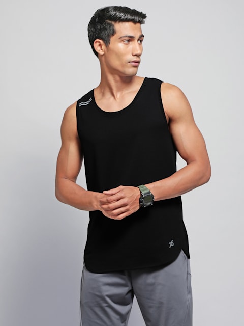 Buy Men's Super Combed Cotton Blend Solid Low Neck Tank Top With Breathable  Mesh and Stay Fresh Treatment - Black MV06