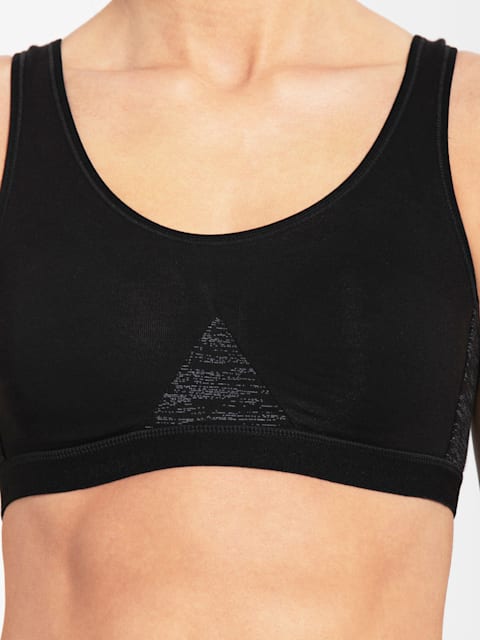 Buy Women's Wirefree Padded Super Combed Cotton Elastane Stretch Full  Coverage Racer Back Active Bra with Stay Fresh and Moisture Move Treatment  - Gloxinia & Black 1378