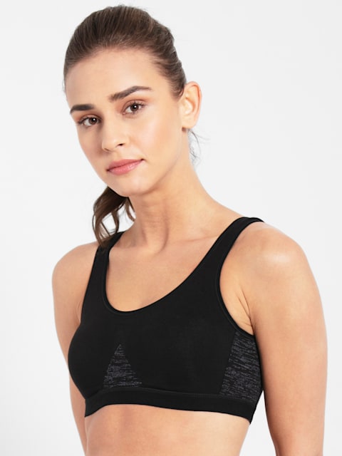 Women's Wirefree Padded Microfiber Elastane Stretch Full Coverage Sports  Bra with Optional Racer Back Styling and Stay Dry Treatment - Black