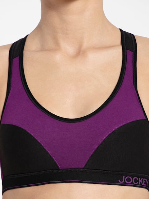 Women's Wirefree Padded Super Combed Cotton Elastane Stretch Full Coverage  Racer Back Active Bra with Stay Fresh and Moisture Move Treatment - Wine