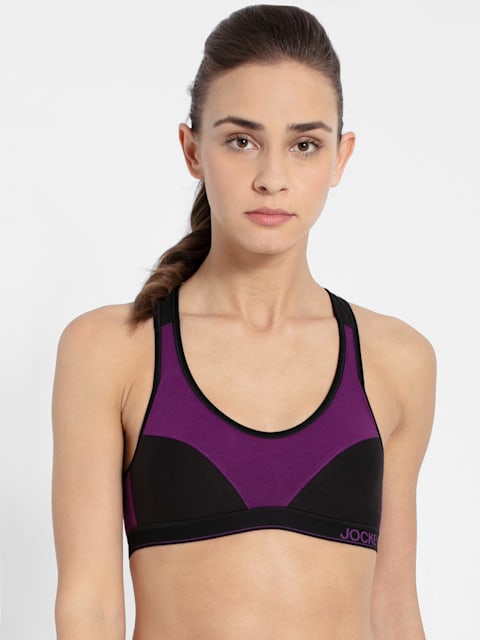 Buy Women's Wirefree Padded Super Combed Cotton Elastane Stretch Full  Coverage Racer Back Active Bra with Stay Fresh and Moisture Move Treatment  - Gloxinia & Black 1378