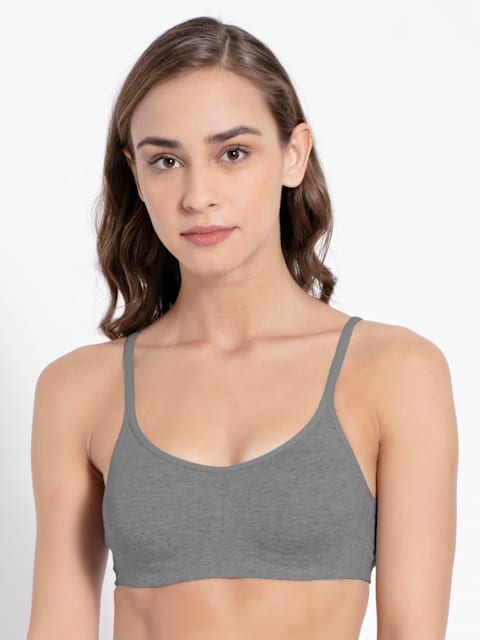 Buy Women's Wirefree Non Padded Super Combed Cotton Elastane Stretch Full  Coverage Beginners Bra with Adjustable Straps - Steel Grey Melange SS12
