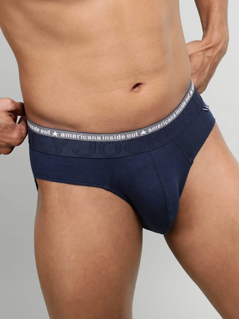 Buy Men's Super Combed Cotton Elastane Stretch Stripe Brief with Ultrasoft  Waistband - Navy Blue & Empire Yellow Striped FP24