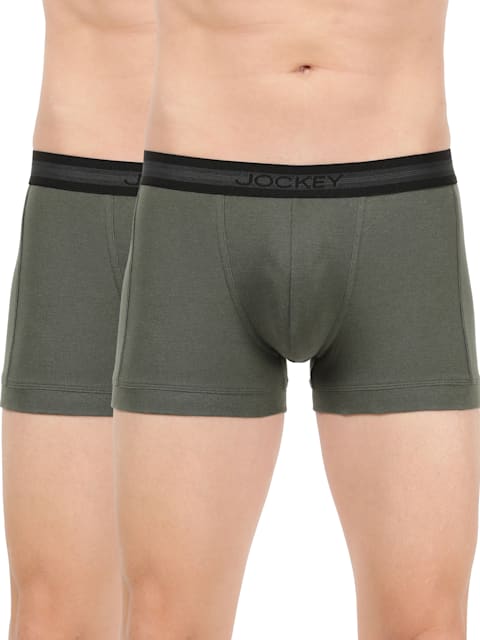 Buy Men's Super Combed Cotton Rib Solid Trunk with Stay Fresh Properties -  Deep Olive(Pack of 2) 1015