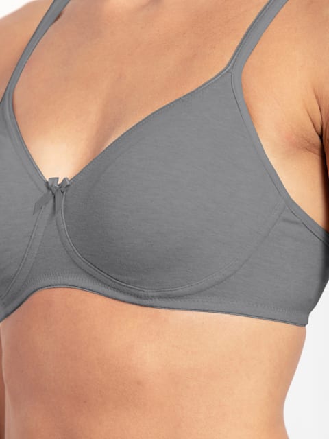 Buy Women's Wirefree Non Padded Super Combed Cotton Elastane Stretch Medium  Coverage Everyday Bra with Concealed Shaper Panel and Adjustable Straps -  Steel Grey Melange 1722