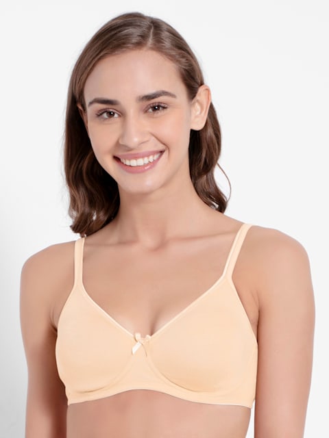 Women's Wirefree Non Padded Super Combed Cotton Elastane Stretch Medium  Coverage Everyday Bra with Concealed Shaper Panel and Adjustable Straps -  Skin