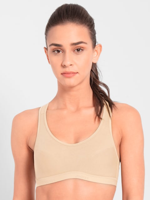 Buy Women's Wirefree Padded Super Combed Cotton Elastane Stretch Full  Coverage Racer Back Active Bra with Stay Fresh and Moisture Move Treatment  - Desert Flower 1378