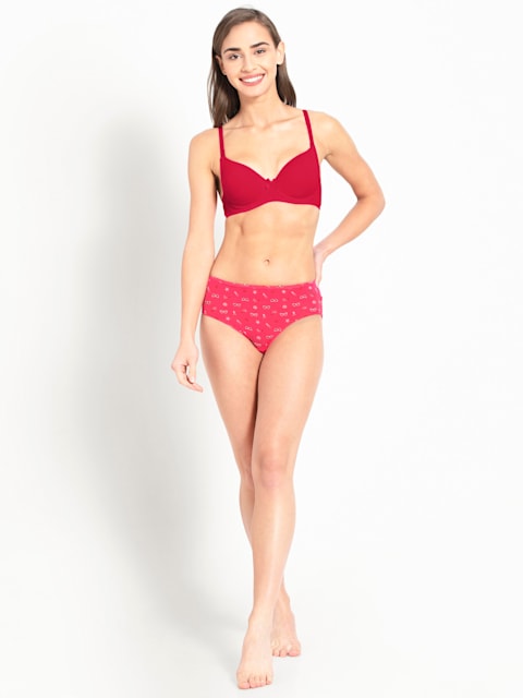 Buy Women's Under-Wired Padded Super Combed Cotton Elastane Stretch Medium  Coverage Multiway Styling T-Shirt Bra with Detachable Straps - Sangria Red  1245