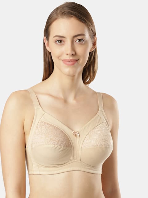 Women's Cotton Full Coverage Wirefree Non-padded Lace Plus Size Bra 42B 