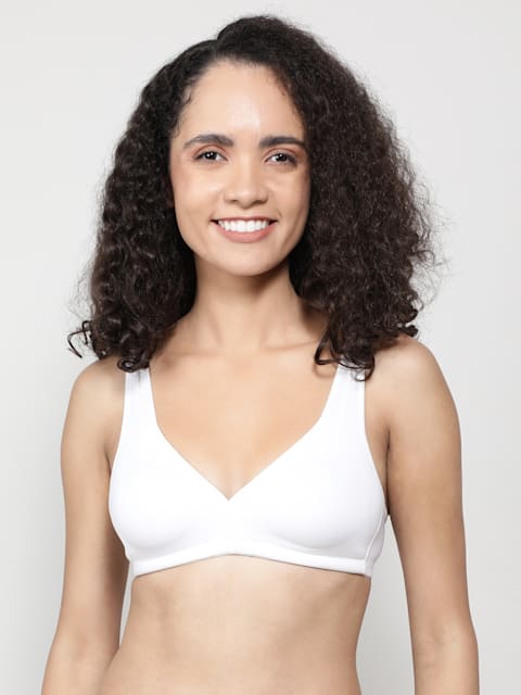 Women's Wirefree Non Padded Soft Touch Microfiber Nylon Elastane Stretch  Full Coverage Everyday Bra with Stylised Mesh Panel - White