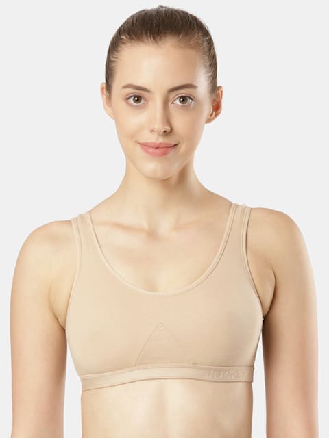 Buy Women's Wirefree Non Padded Super Combed Cotton Elastane Stretch Full  Coverage Slip-On Active Bra with Wider Straps and Moisture Move Treatment -  Light Skin 1376