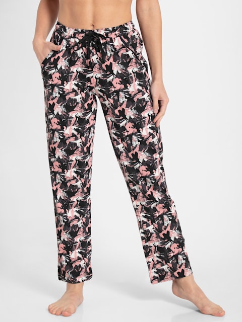 Buy Women's Micro Modal Cotton Relaxed Fit Printed Pyjama with Lace Trim on  Pockets - Black RX09