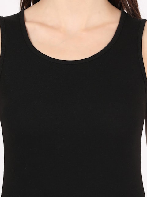 Women's Super Combed Cotton Rib Fabric Slim Fit Solid Tank Top - Black