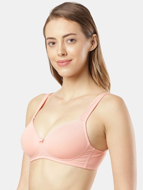 Buy Women's Wirefree Padded Super Combed Cotton Elastane Stretch Full  Coverage T-Shirt Bra with Broad Fabric Straps - Candlelight Peach FE35