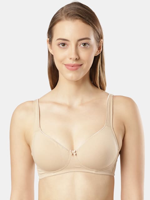 Buy Women's Wirefree Padded Super Combed Cotton Elastane Stretch Full  Coverage T-Shirt Bra with Broad Fabric Straps - Light Skin FE35
