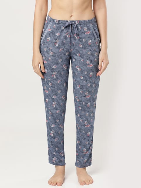 Buy Women's Micro Modal Cotton Relaxed Fit Printed Pyjama with Lace Trim on  Pockets - Infinity Blue RX09