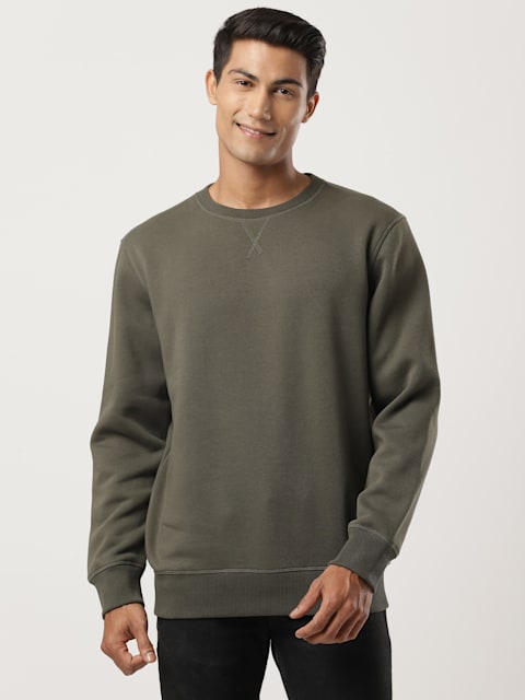 Men's Super Combed Cotton Rich Fleece Fabric Sweatshirt with Stay Warm  Treatment - Deep Olive
