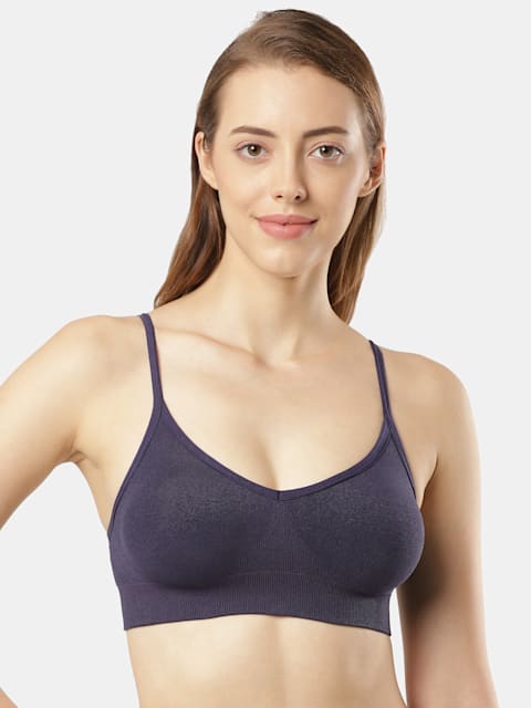 Women's Wirefree Seamfree Non Padded Micro Touch Nylon Elastane Stretch  Full Coverage Optional Cross Back Styling Everyday Bra - Classic Navy