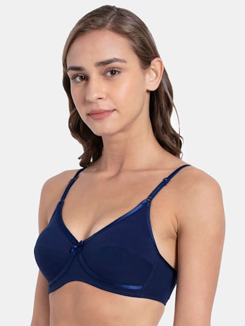 Buy Women's Wirefree Non Padded Super Combed Cotton Elastane Stretch Medium  Coverage Cross Over Everyday Bra with Adjustable Straps - Blue Depth 1242