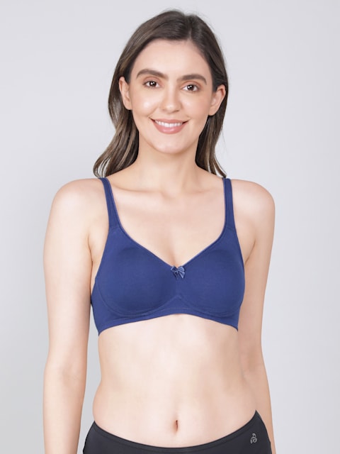 Women's Wirefree Non Padded Super Combed Cotton Elastane Stretch Full  Coverage Everyday Bra with Contoured Shaper Panel and Adjustable Straps -  Blue