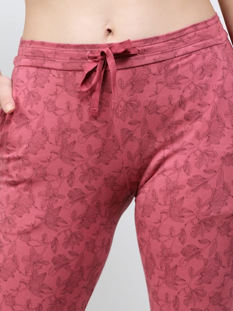 Buy Women's Super Combed Cotton Elastane Stretch Slim Fit Printed Capri  with Side Pockets - Rosewine Print 1300