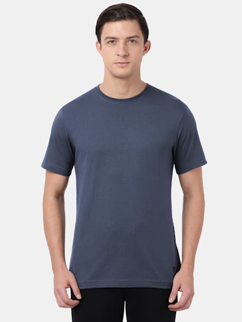 Buy Men's Super Combed Cotton Rich Solid Round Neck Half Sleeve T-Shirt -  Mid Night Navy 2714