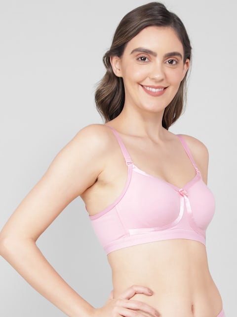 Buy Women's Wirefree Non Padded Super Combed Cotton Elastane Stretch High  Coverage Beginners Bra with Ultrasoft Underband - Pink Lady Melange MJ03