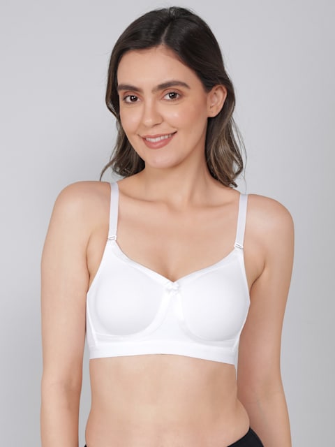 Buy Women's Wirefree Non Padded Super Combed Cotton Elastane Stretch Full  Coverage Plus Size Bra with Side Panel Support and Plush Lining Cup - White  ES24