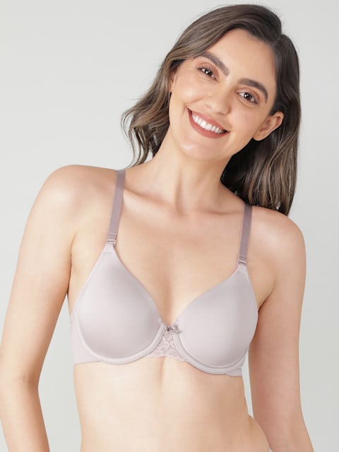 Women's Under-Wired Padded Soft Touch Microfiber Nylon Elastane Stretch  Full Coverage Lace Styling Multiway T-Shirt Bra with Adjustable Straps -  Mocha
