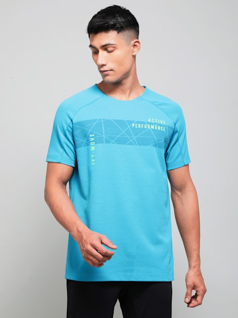 Men's Super Combed Cotton Blend Graphic Printed Round Neck Half Sleeve  T-Shirt with Stay Fresh Treatment - Caribbean Sea