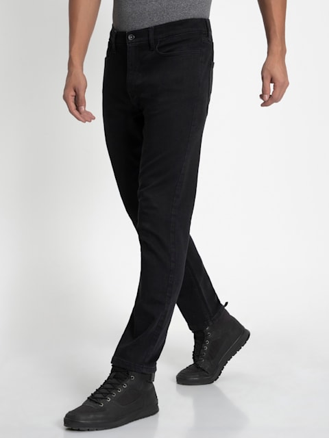 Men's Super Combed Cotton Rich Elastane Stretch Slim Fit Leisure Jeans With  5 Pocket Styling - Black Stone