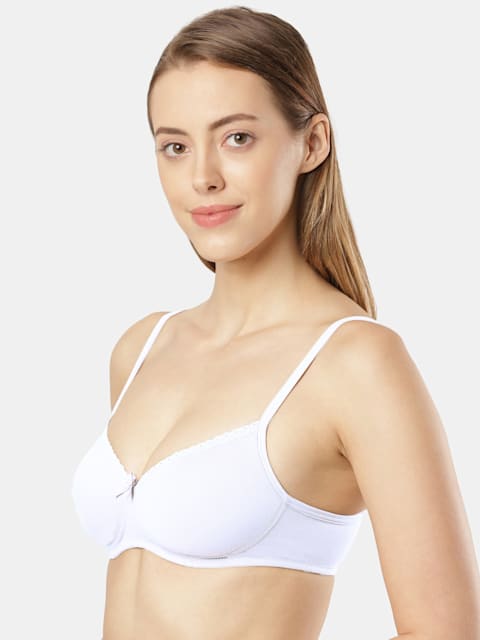 Buy Women's Wirefree Padded Super Combed Cotton Elastane Stretch Medium  Coverage Lace Styling T-Shirt Bra with Adjustable Straps - White 1723