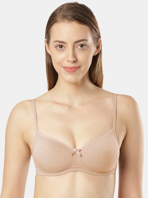 Buy Women's Wirefree Padded Super Combed Cotton Elastane Stretch Medium  Coverage Lace Styling T-Shirt Bra with Adjustable Straps - Heather Rose 1723