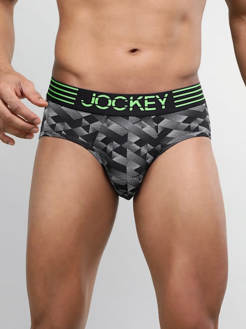 Men's Microfiber Mesh Elastane Stretch Printed Brief with Breathable Mesh  and Stay Dry Technology - Black print