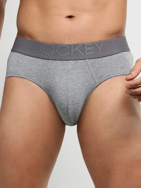 Men's Bamboo Cotton Elastane Mesh Brief with Ultrasoft Waistband and Stay  Dry Treatment - Mid Grey Melange