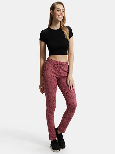 Women's Super Combed Cotton Elastane Stretch Slim Fit Trackpants With Side  Pockets - Black