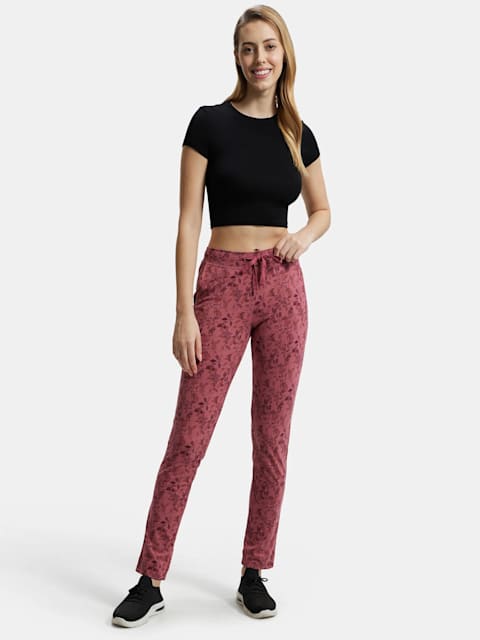 Buy Women's Super Combed Cotton Elastane Stretch Slim Fit Trackpants With  Side Pockets - Rosewine Print 1301